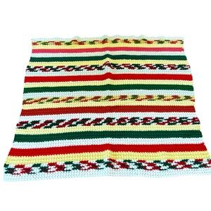 Vintage Multicolor Crochet Lap Blanket Afghan Striped 44” X 44” Tv Movie Prop